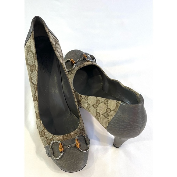 GUCCI Beige GG Canvas Horsebit Cap Toe Pumps Size Sz 38.5 - Picture 5 of 12